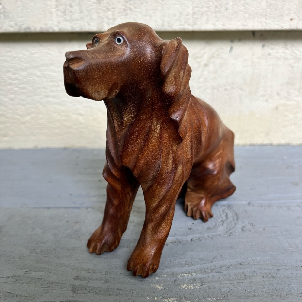 VTG Carved Sitting Dog Wooden Statue Sculpture